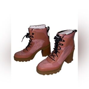 NEW Sorel Brex Waterproof Heel Lug Sole Lace-Up‎ Boots Pink Rose Women 10M